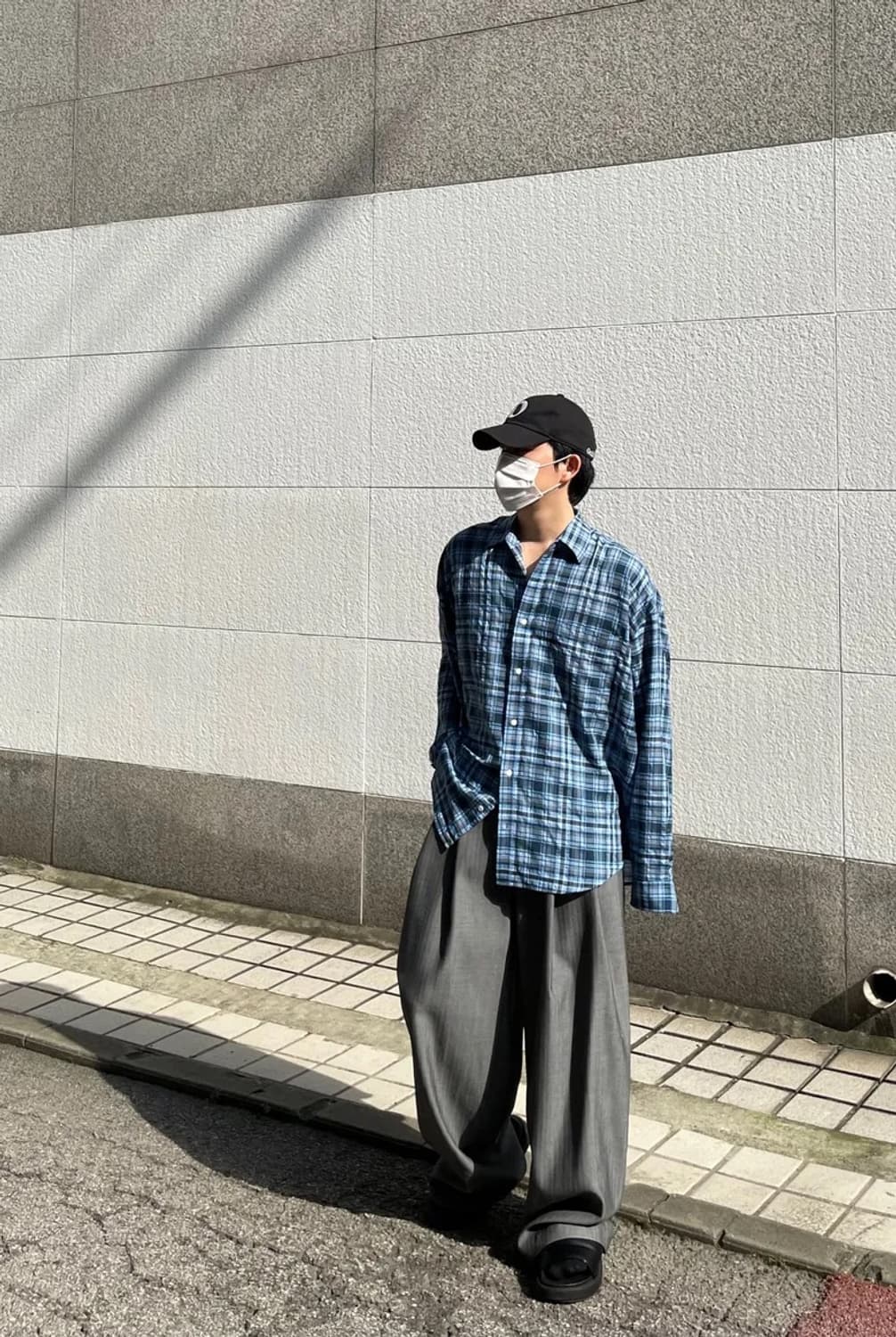 DNSR 오버사이즈 체크셔츠 블루 M 상품이미지2