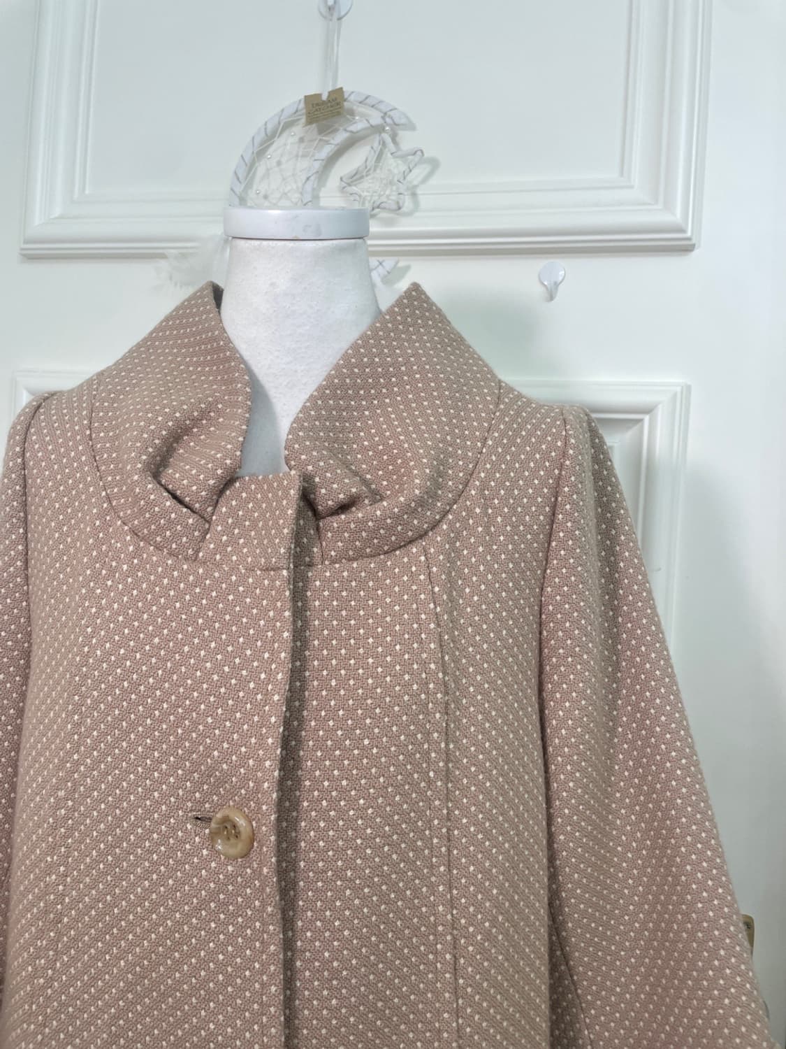 beige dot bow collar mori midi coat jack 상품이미지7