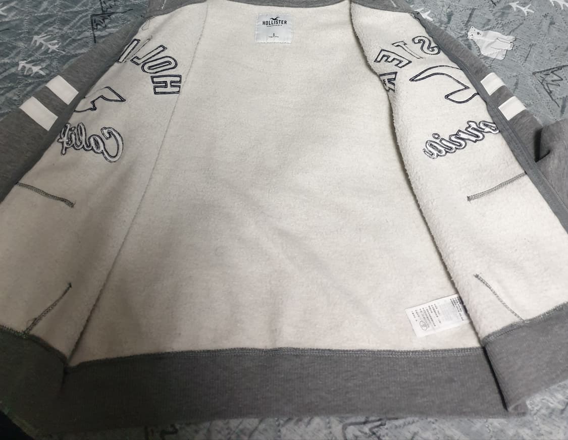홀리스터 2선 암밴드 기모 후드짚업 그레이 (S) 상품이미지3