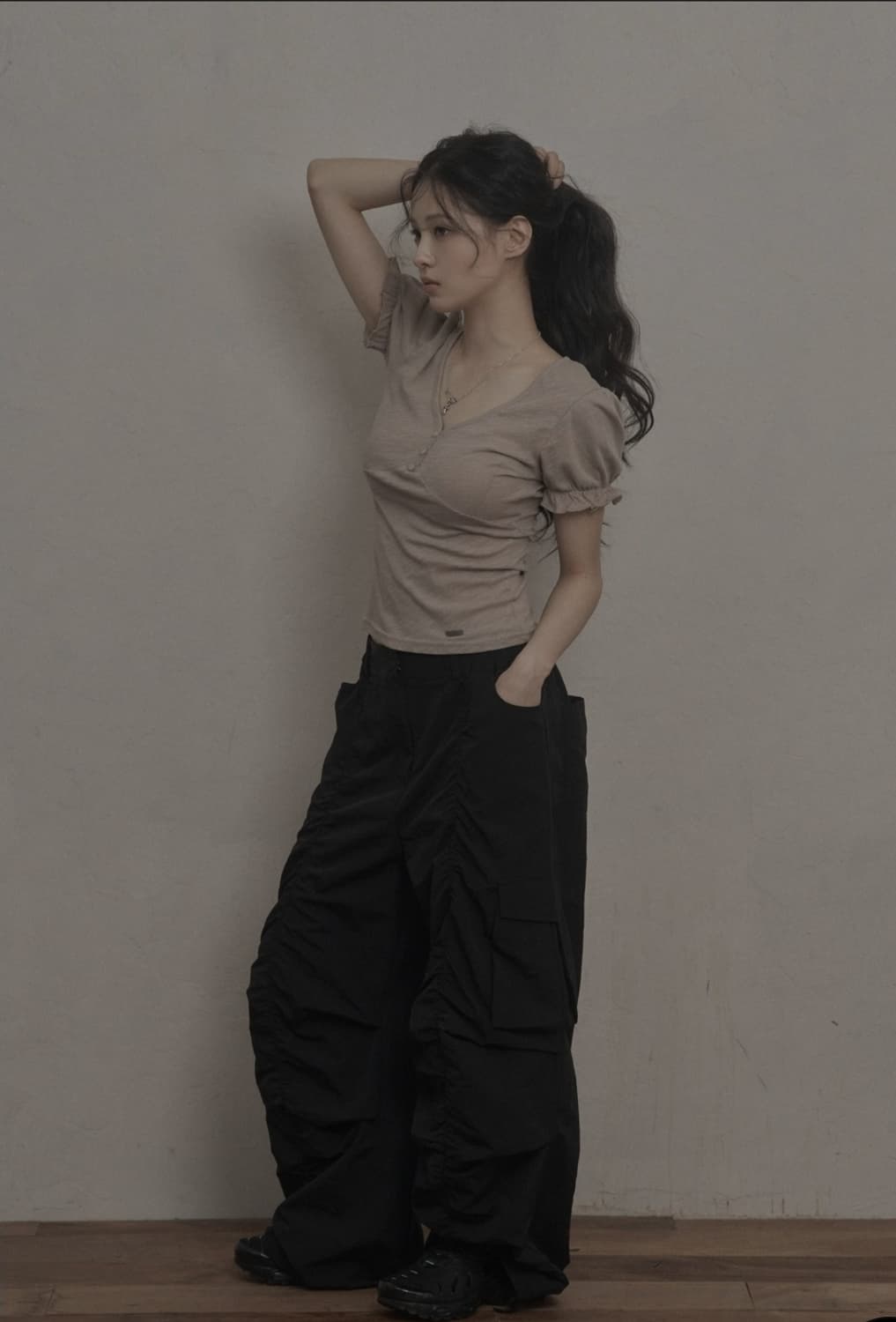 카키포인트 셔링 파라슈트 나일론 밴딩 팬츠 1 size 상품이미지3