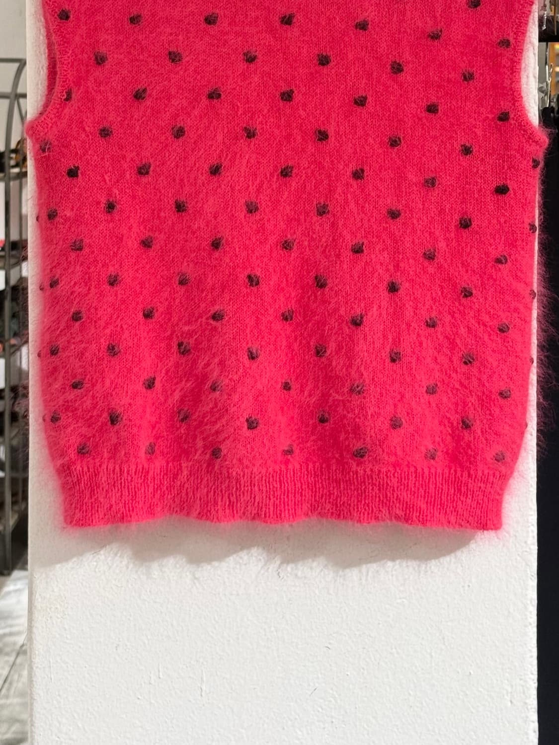 지암바 핑크 도트 앙고라 니트 크롭 베스트 상품이미지5