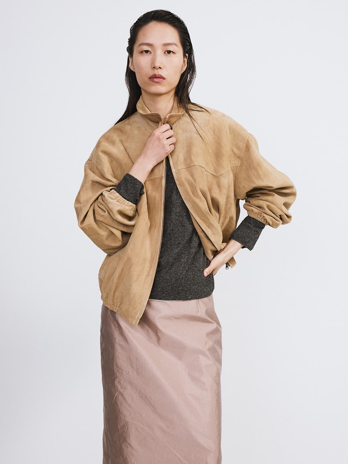 렉토 RECTO 스웨이드 헤링턴 자켓 점퍼 베이지 상품이미지1