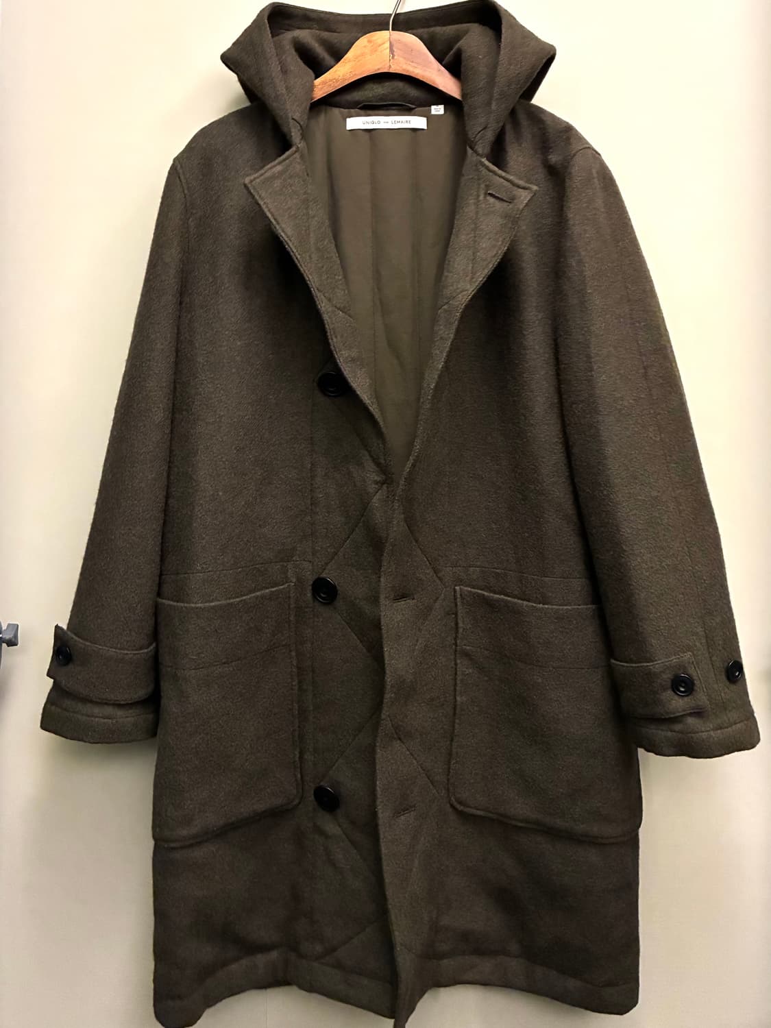 (M/100)JPN 유니클로 x 르메르 울 블렌드 후드 코트 올리브 상품이미지8