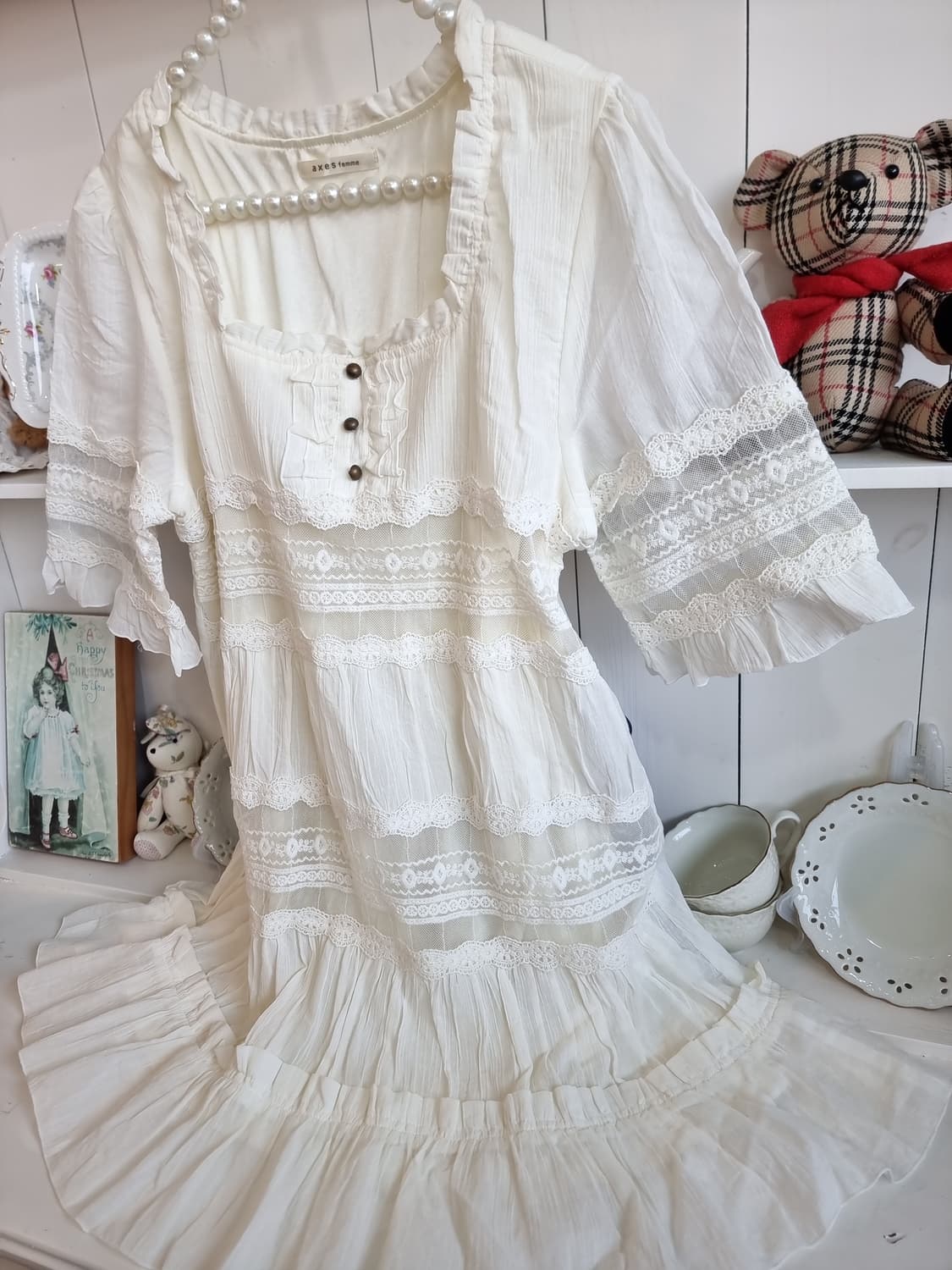 axes femme(악세스팜므) 아이보리 모리걸 레이스 원피스 상품이미지4