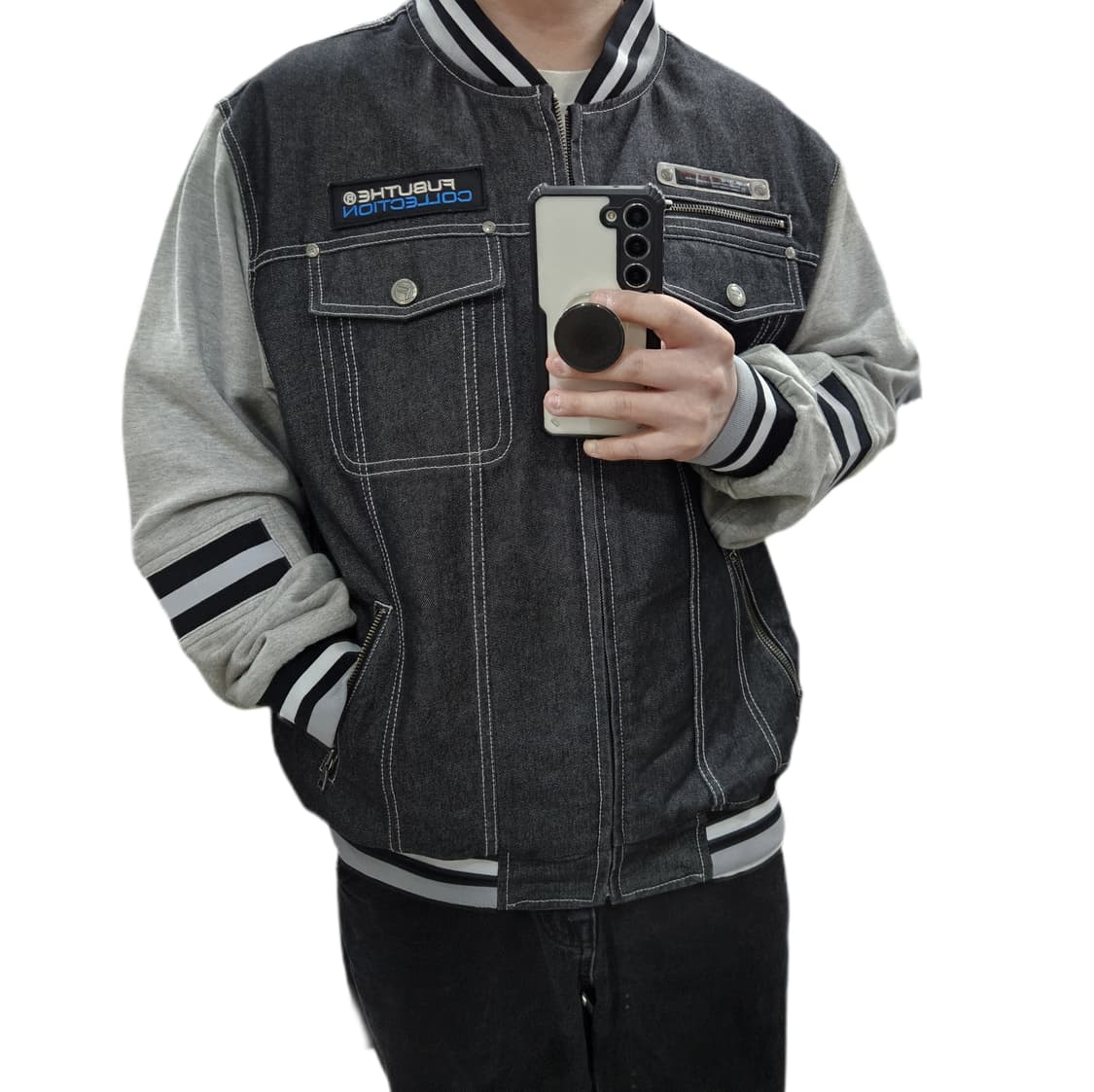 M 95-100 FUBU 올드스쿨 흑청 데님 바시티자켓 상품이미지1