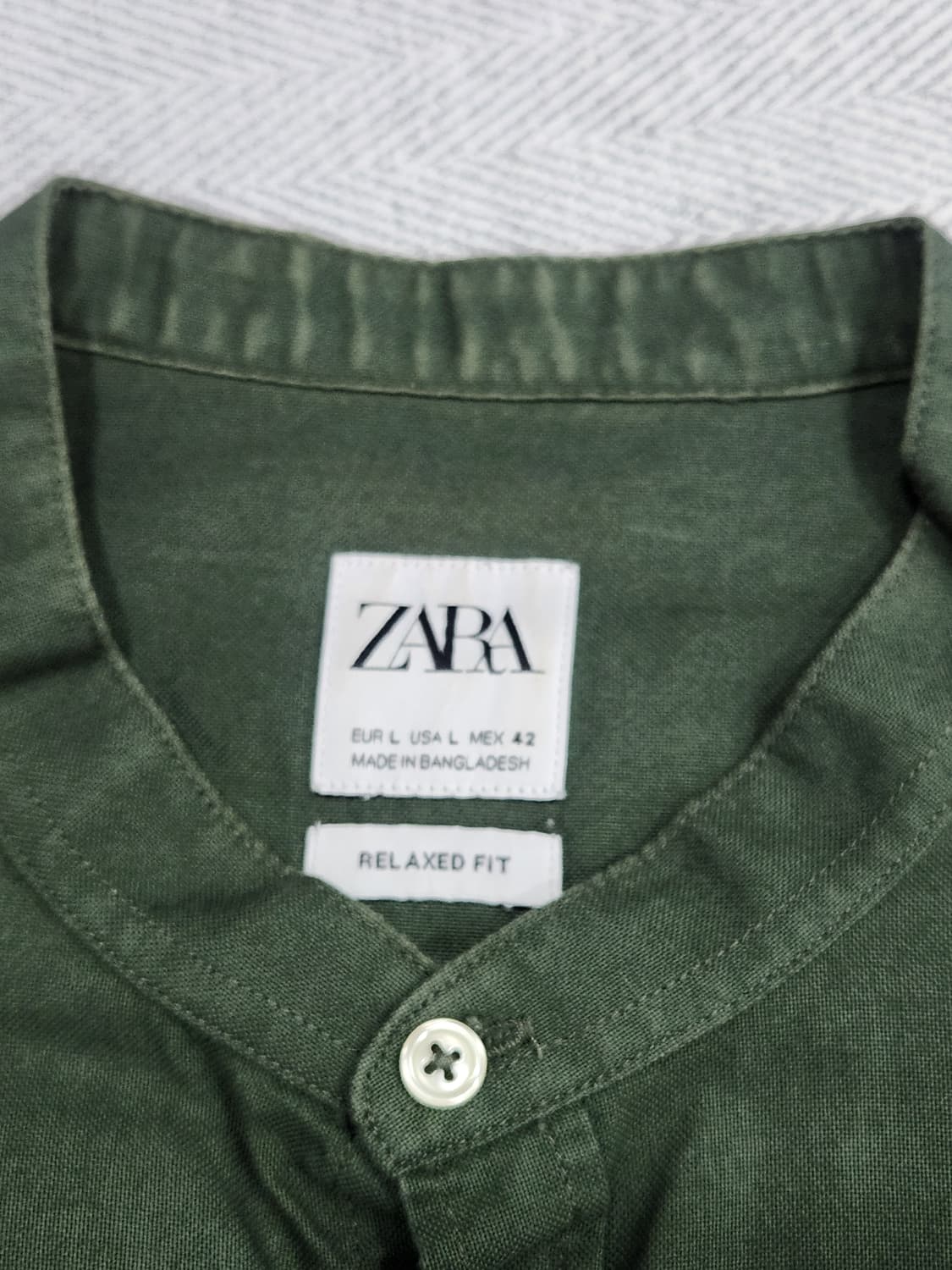 [L] 자라 릴렉스핏 차이나 카라 셔츠 진녹색 남성 L 상품이미지5