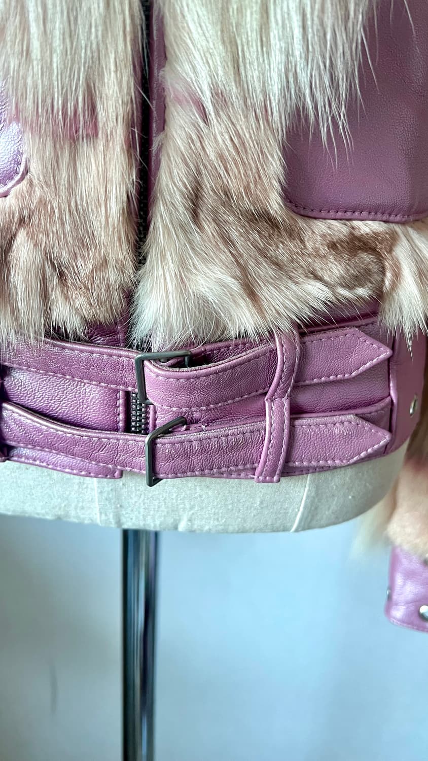 2000s Y2K 핑크 폭스퍼 레더 바이커 베스트 히메갸루 상품이미지5