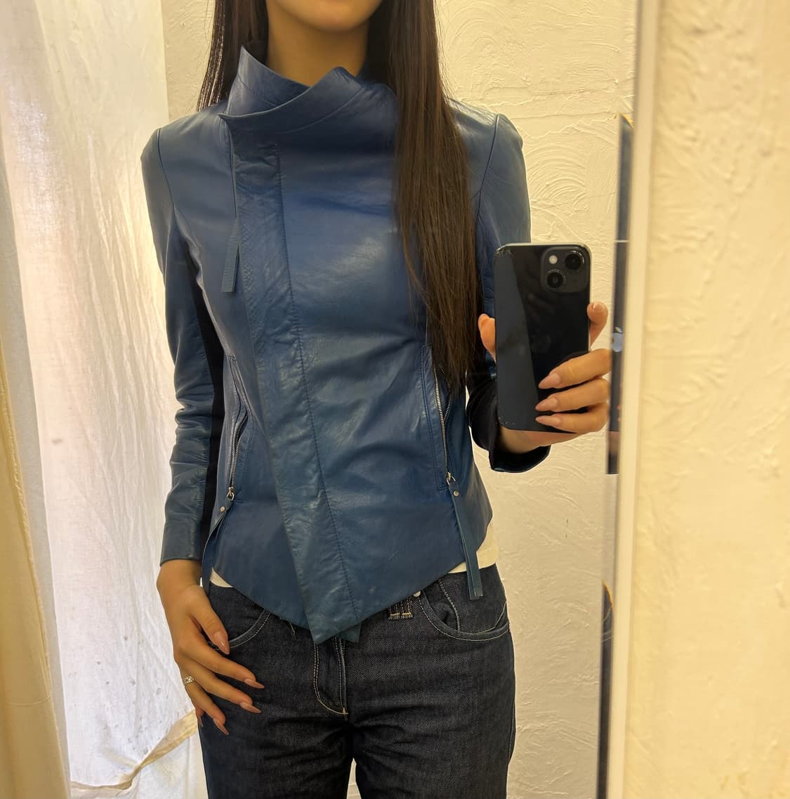 Demoo 블루 레더자켓 상품이미지1