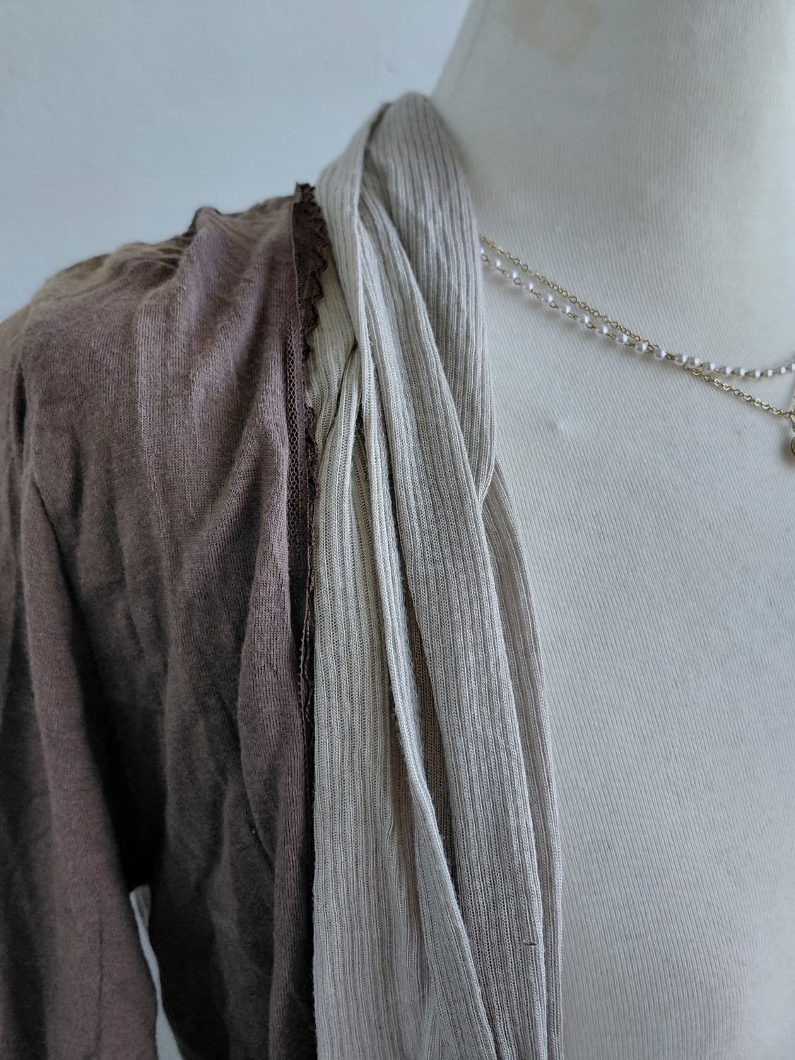 [빈티지] 배색 5부 소매 끈 셔링 가디건 상품이미지3