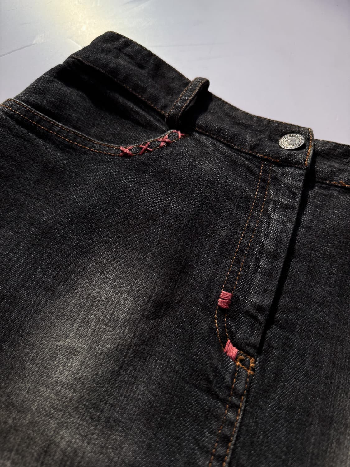  Floral Bead Cinch Back Denim Skirt 0335 상품이미지4