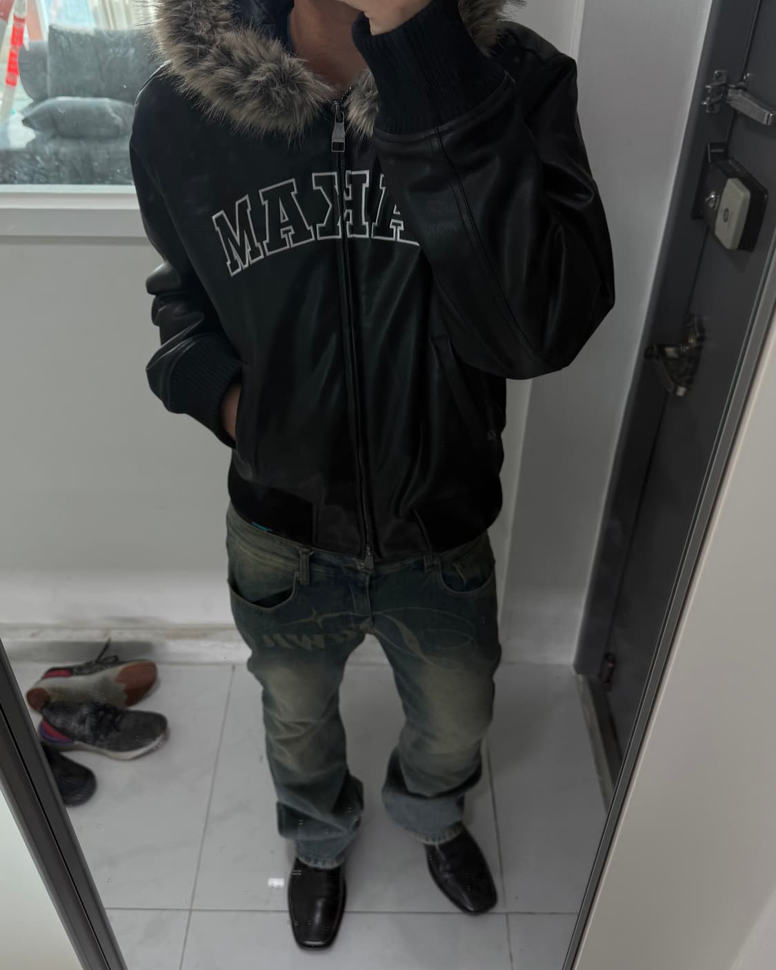 아캄 Hooded Fur Leather Jacket (Black) 2 상품이미지2