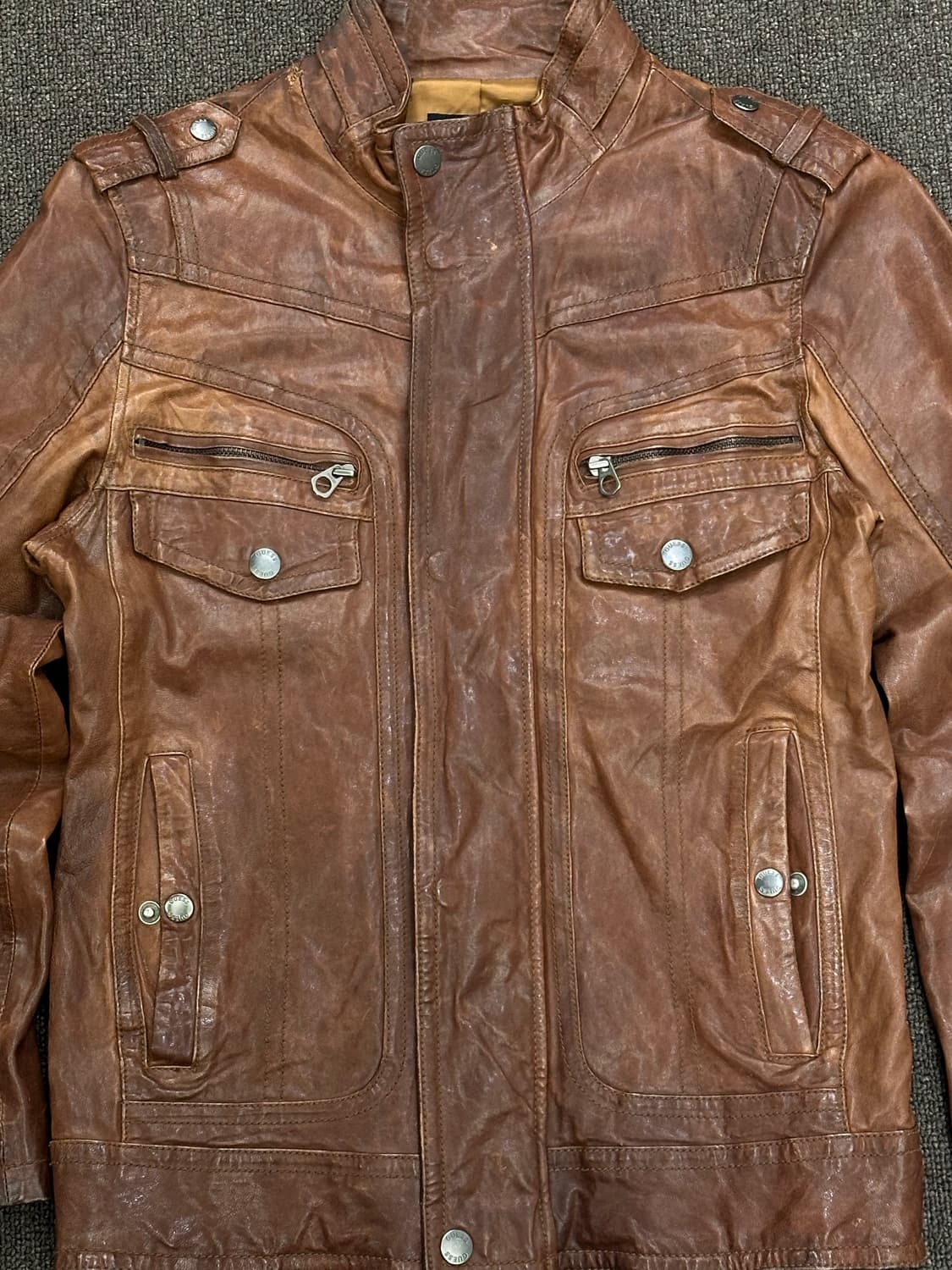 M)GUESS 빈티지 브라운 양가죽 라이더 자켓 상품이미지3