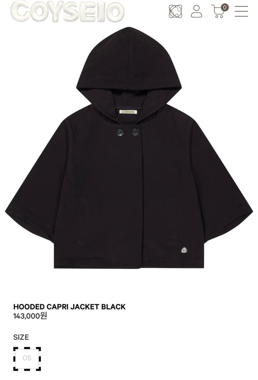 코이세이오 HOODED CAPRI JACKET BLACK 상품이미지1