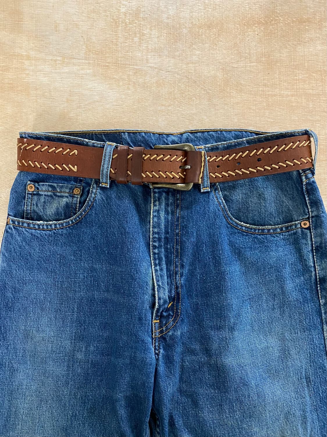 VTG leather stitch belt 미국 빈티지 스티치 레더 벨트 상품이미지1