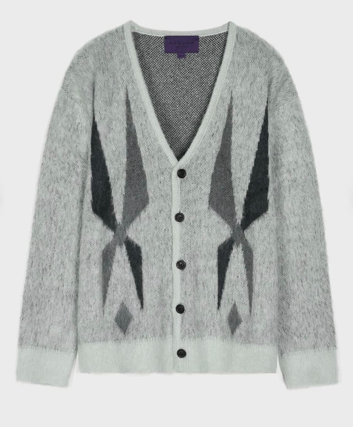 비슬로우 퍼플라인 아가일 모헤어 브이넥 니트 가디건 상품이미지1