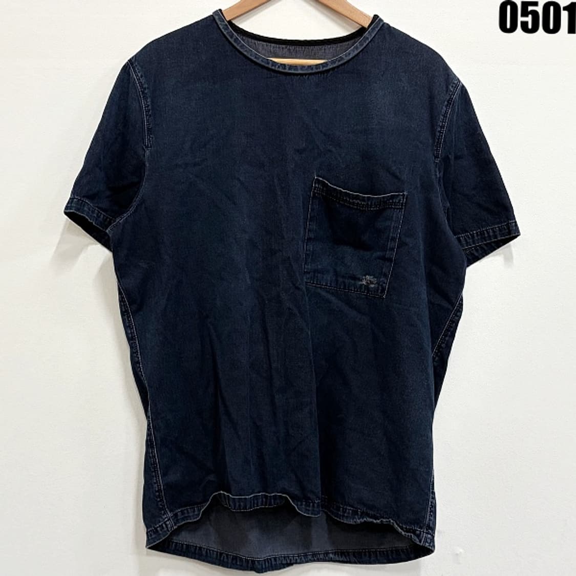 MSGM 밀라노 데님 반팔 티셔츠 백로고 48 0501 상품이미지1