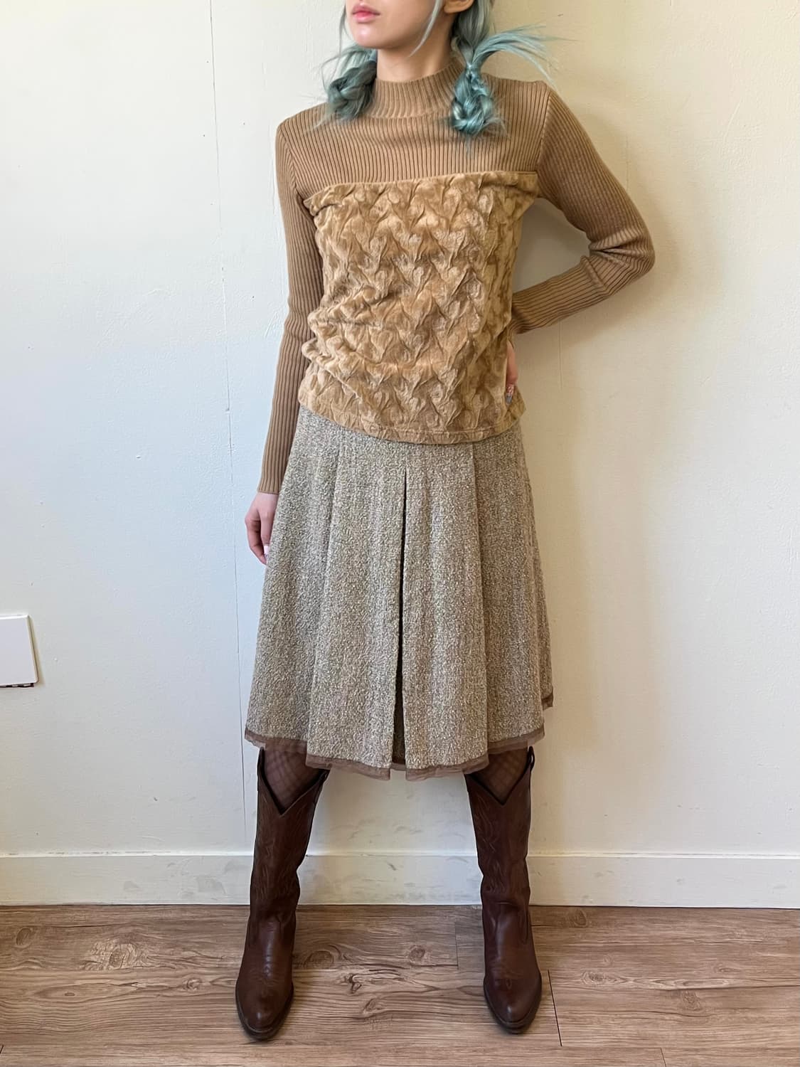 IDEE et IDEAL 브라운 퍼 터틀넥 상품이미지6