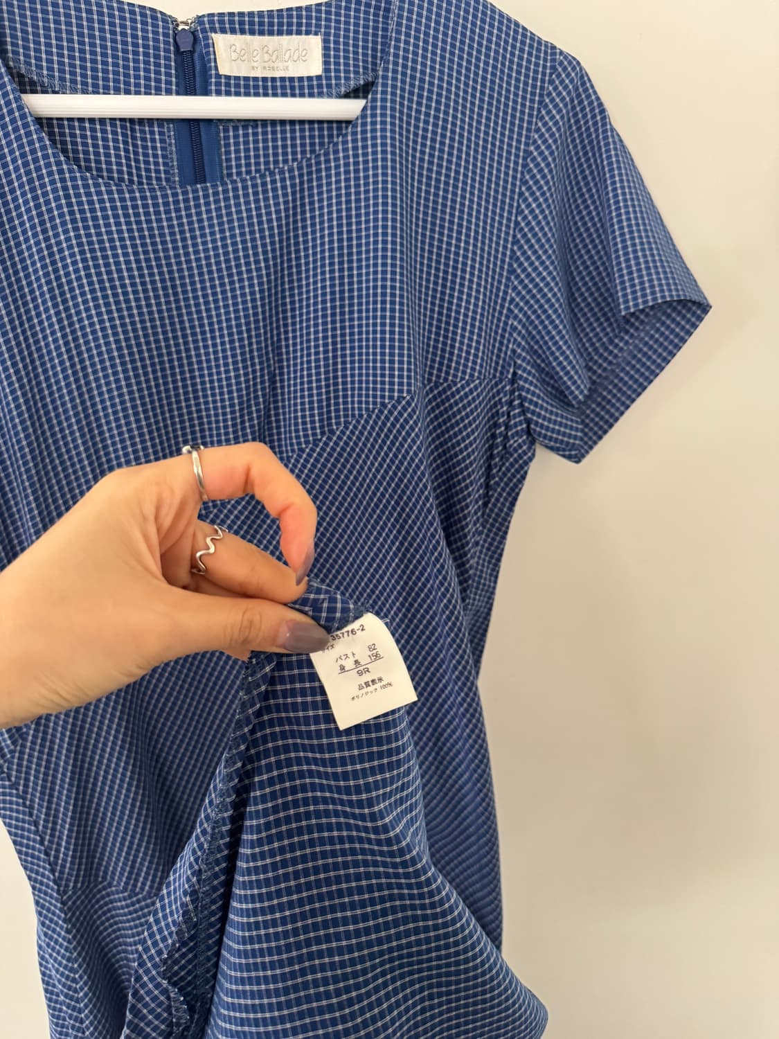 Belle Ballade 블루 체크 패턴 비대칭 반팔 롱 원피스 상품이미지7