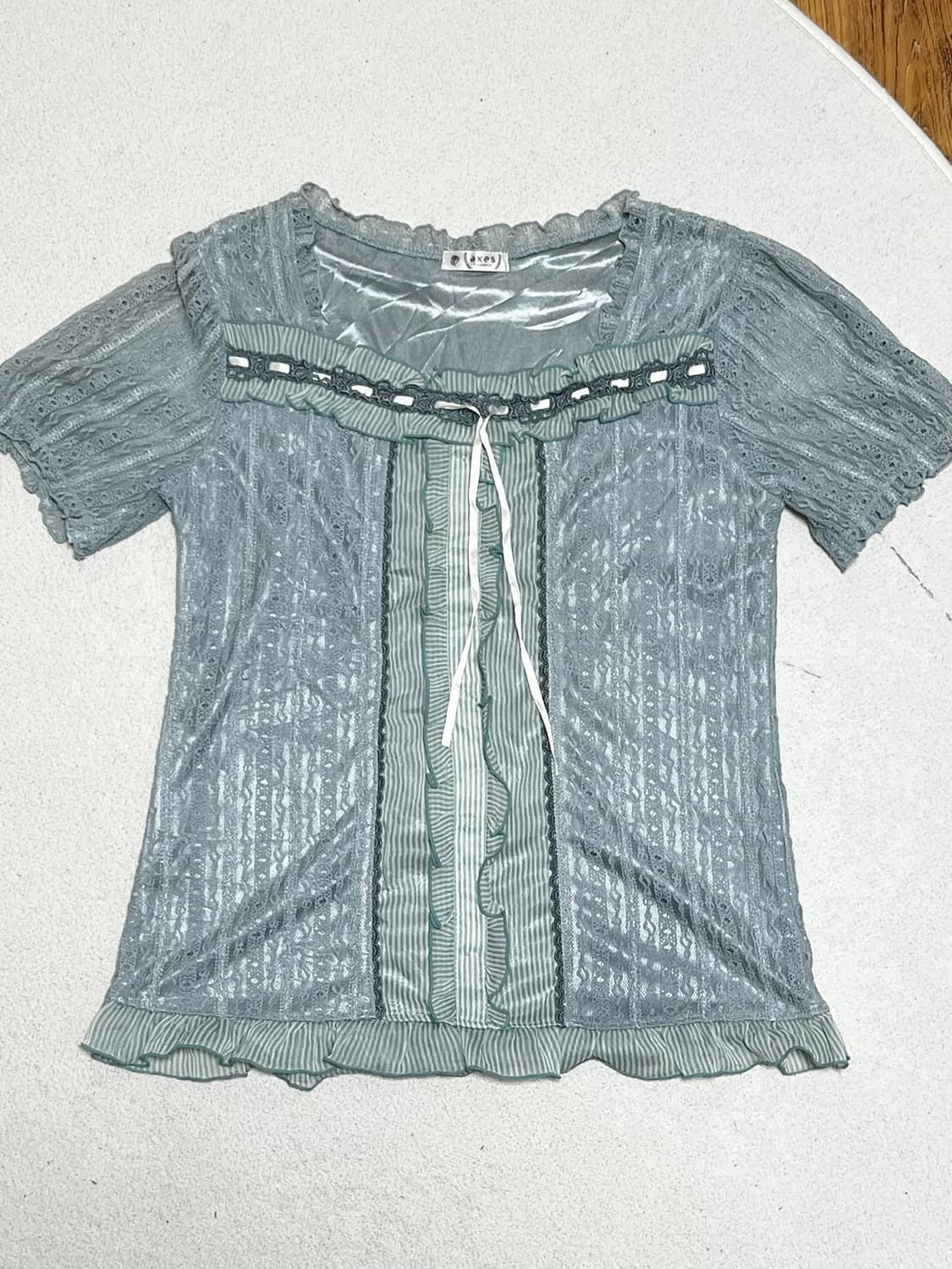 엑시즈팜 블루 레이스 블라우스  상품이미지2