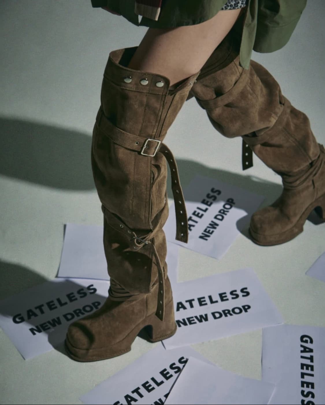 게이트리스 싸이하이 버클 스웨이드 롱부츠 카멜 M(235 240245) 상품이미지1