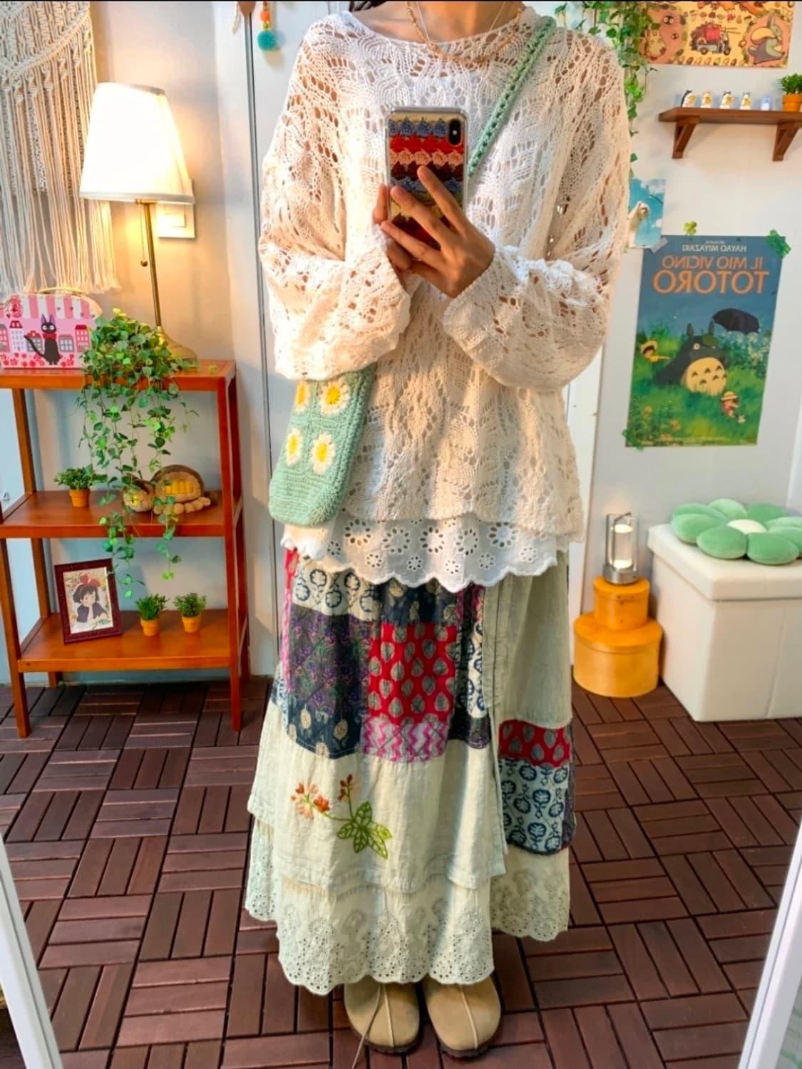 모리걸 유니크한 패치 롱스커트 롱치마 빈티지 일본 스타일 코디 레이스 상품이미지1