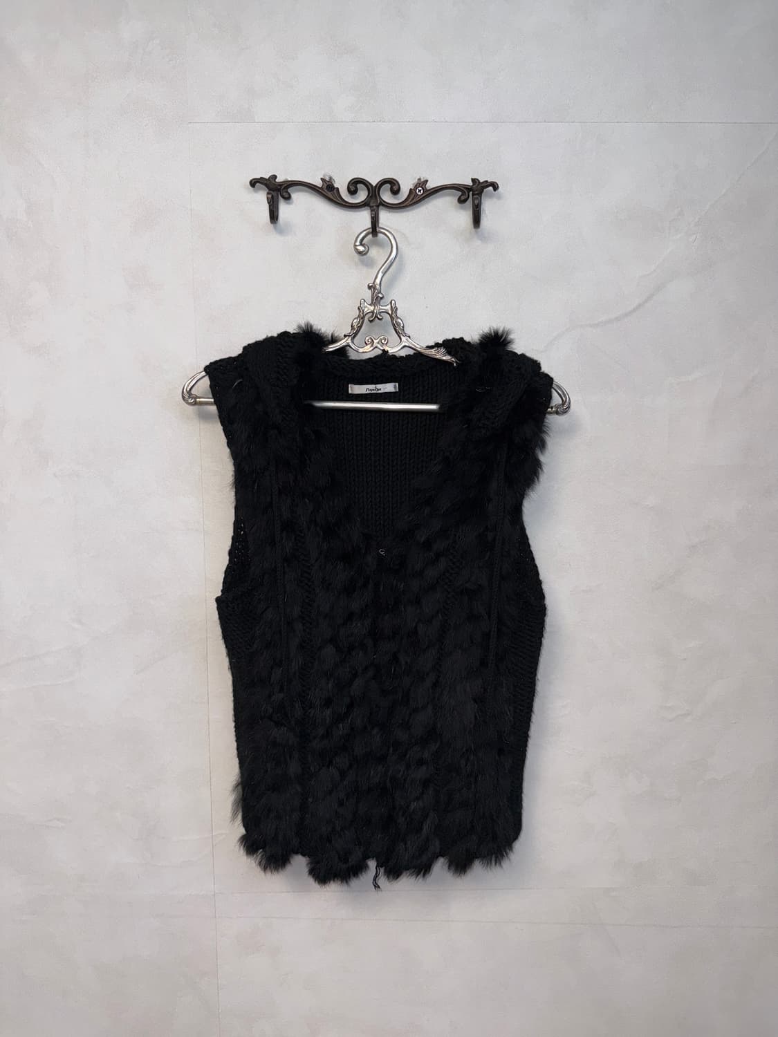 Black rabbit fur trimming hood vest 상품이미지1