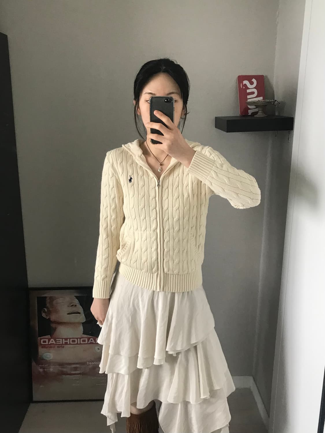 폴로 랄프로렌 포니 로고 화이트 케이블 니트 후드집업 상품이미지4