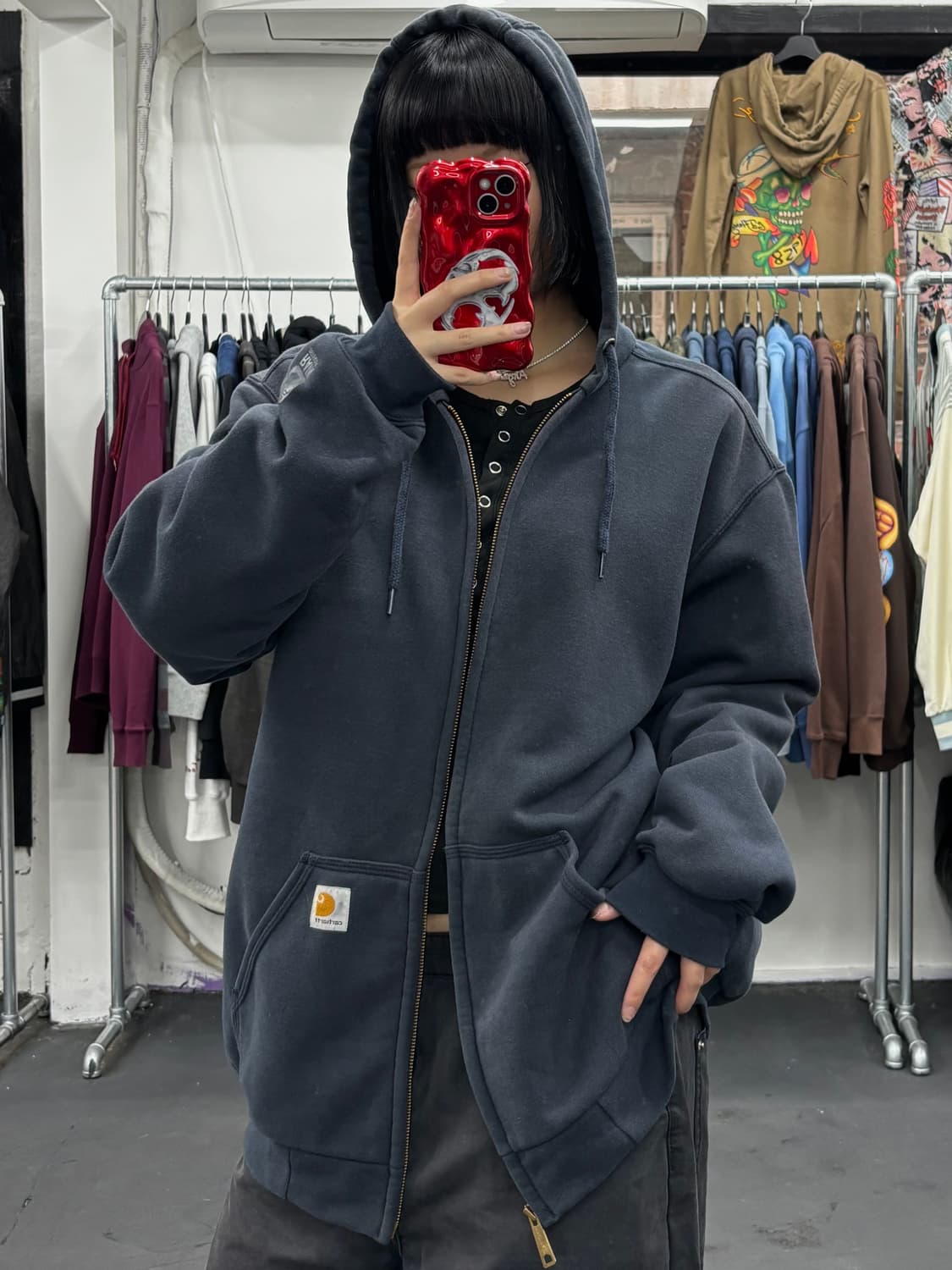 칼하트 써멀 네이비 후드집업 상품이미지1