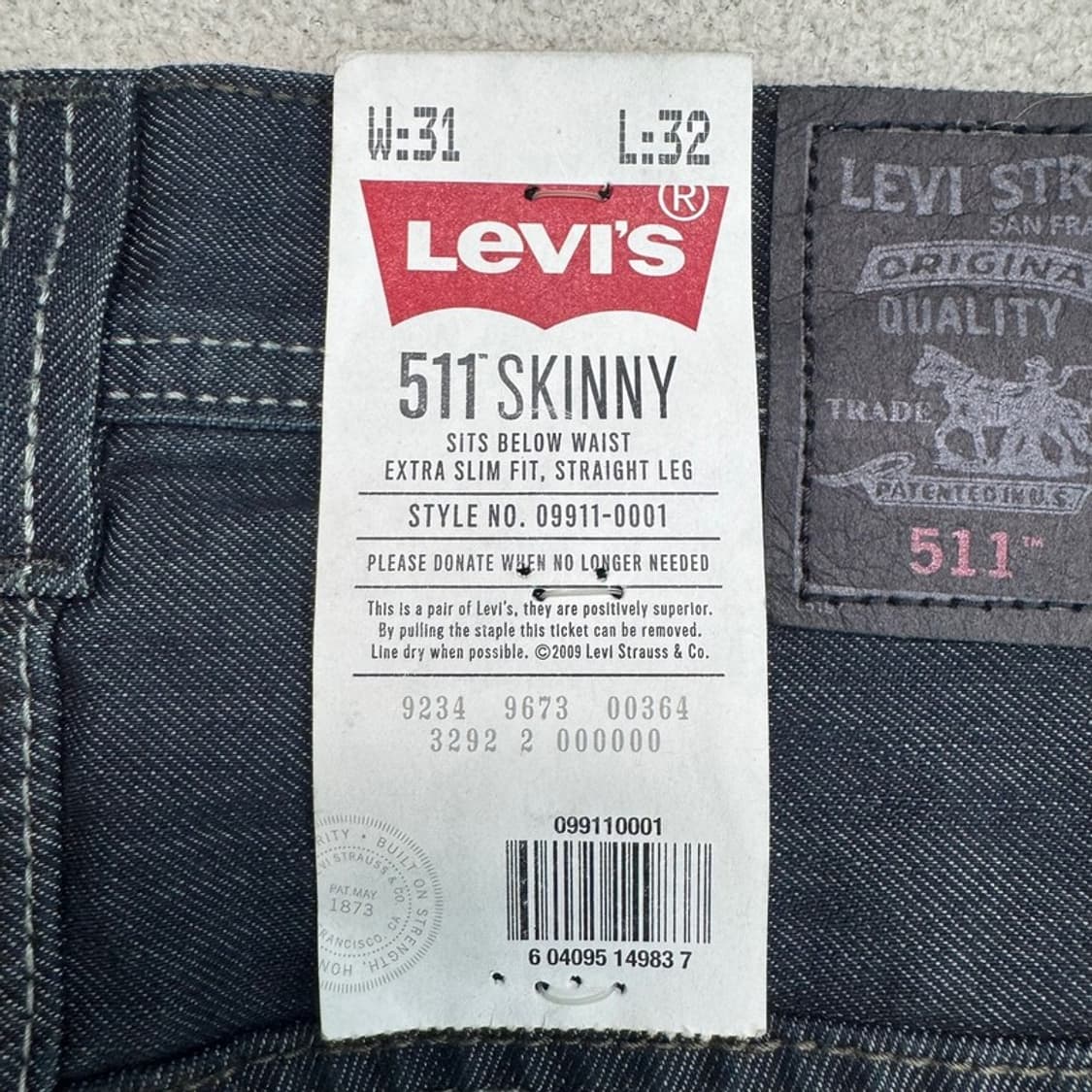 새상품 LEVI'S 511 스키니 데님팬츠 W 31 L 32 상품이미지4