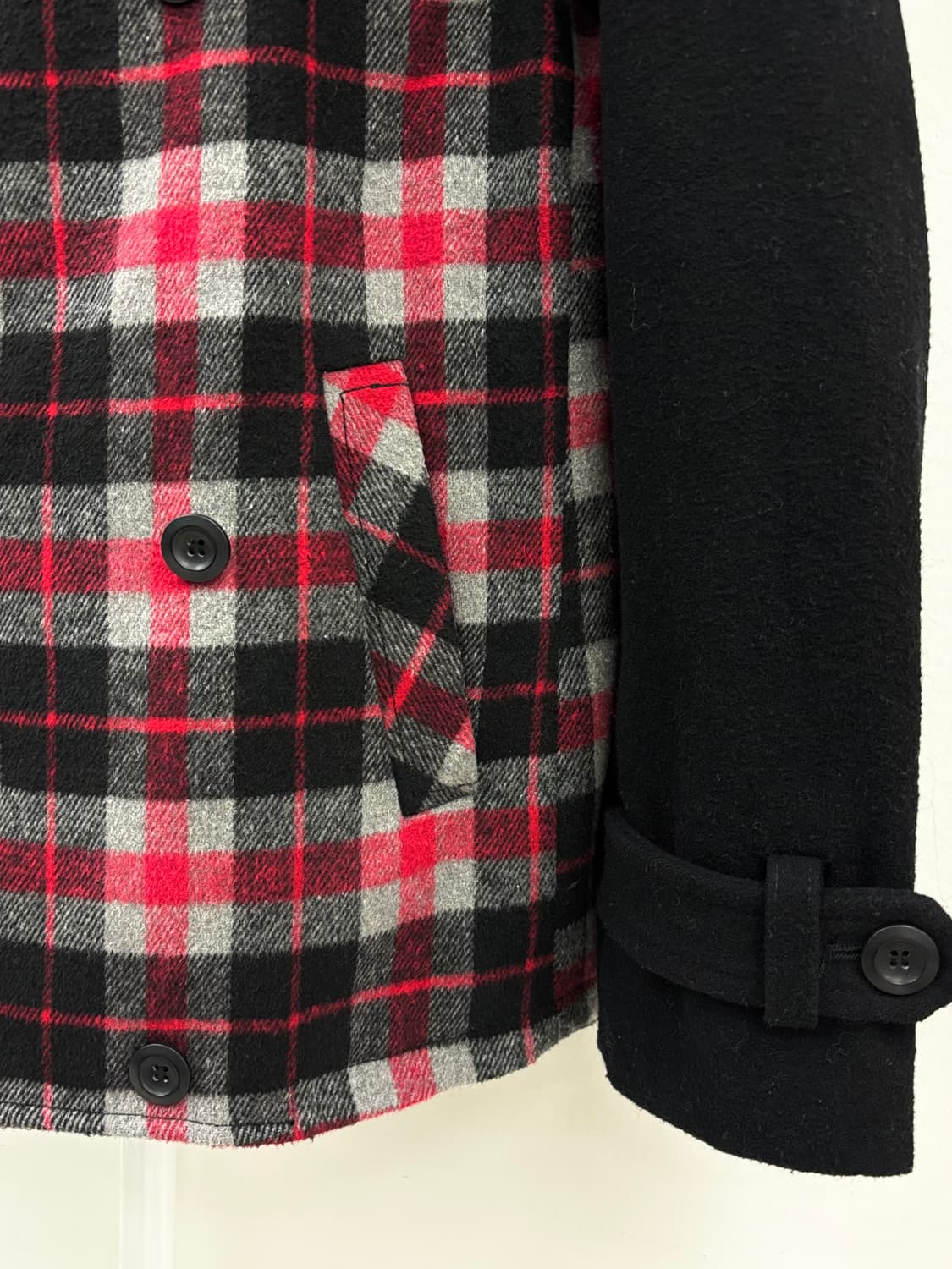 빈티지 레드 체크 하프 코트 상품이미지6