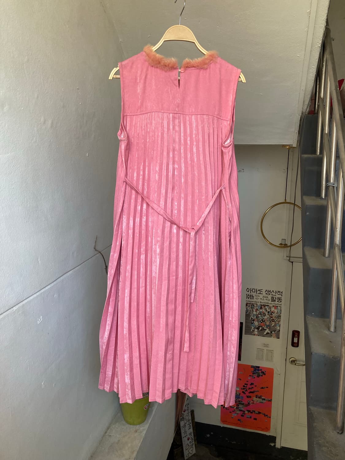 핑크 플리츠 롱 드레스 상품이미지6