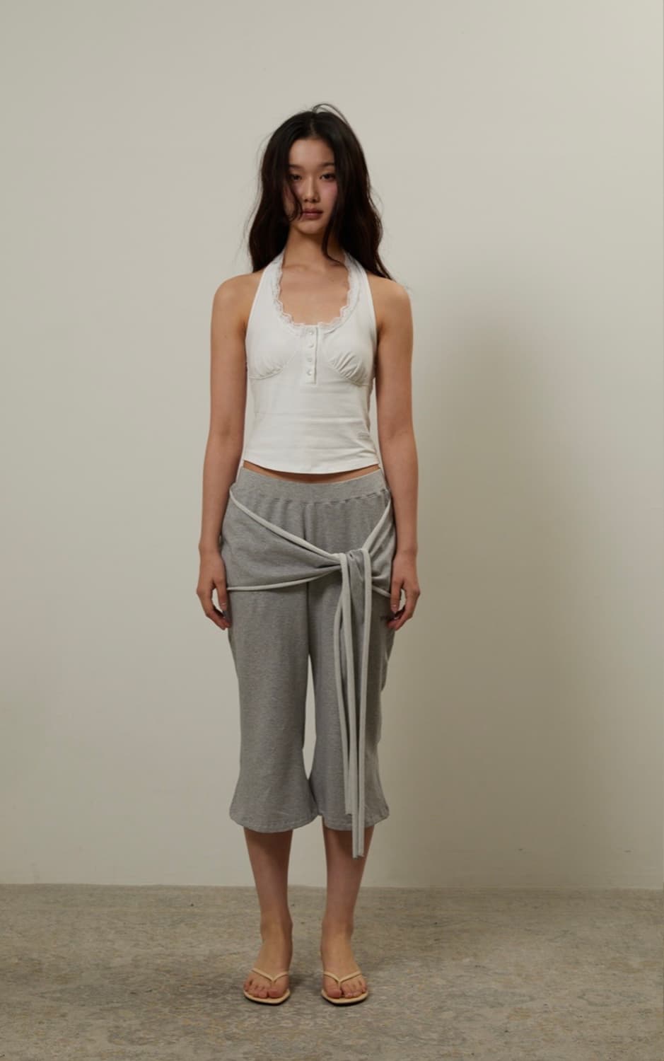 기머 gimor Strap Knot Capri Pants Gray 상품이미지1