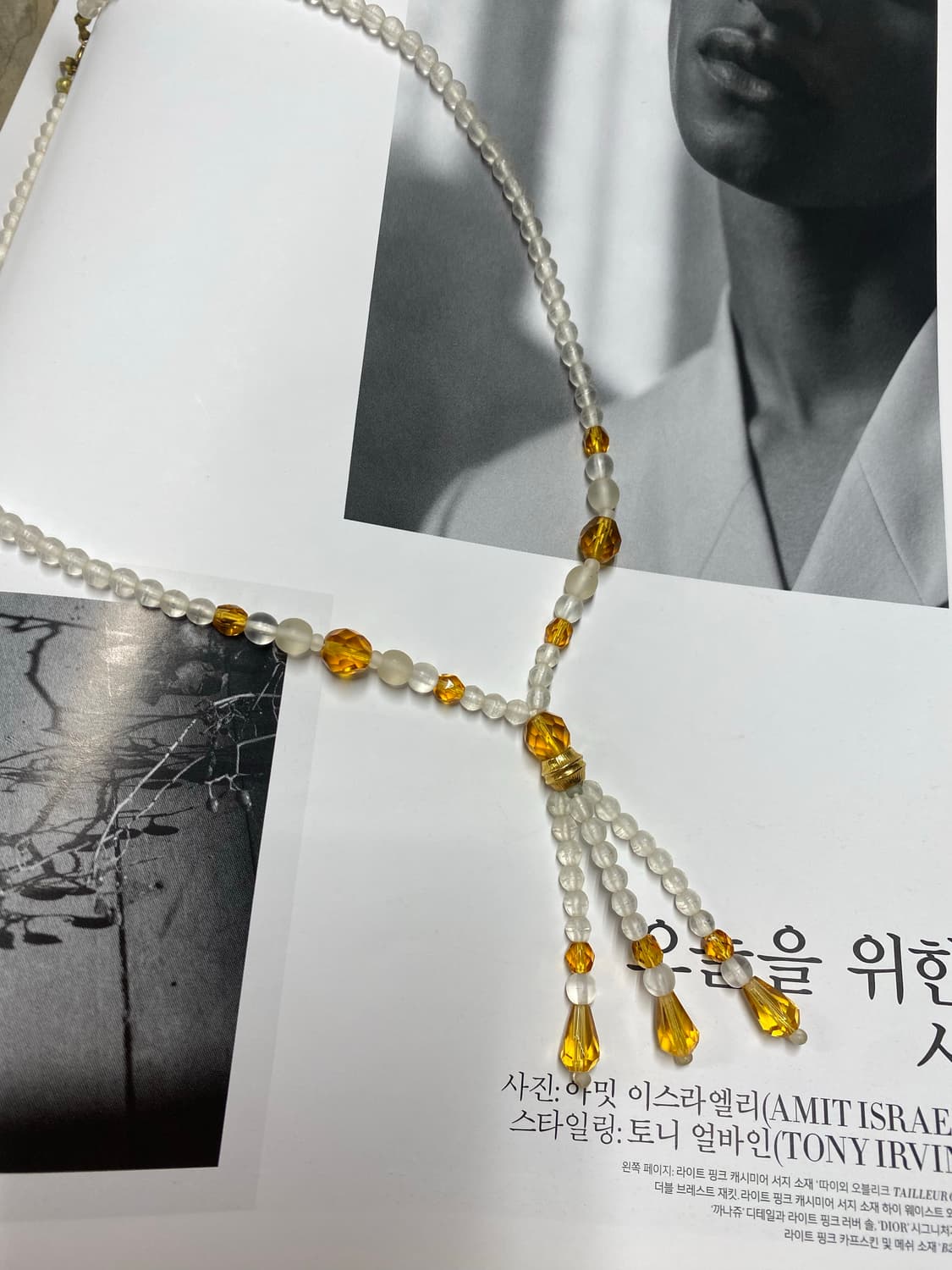 빈티지 옐로우 골드 비즈 목걸이 상품이미지1