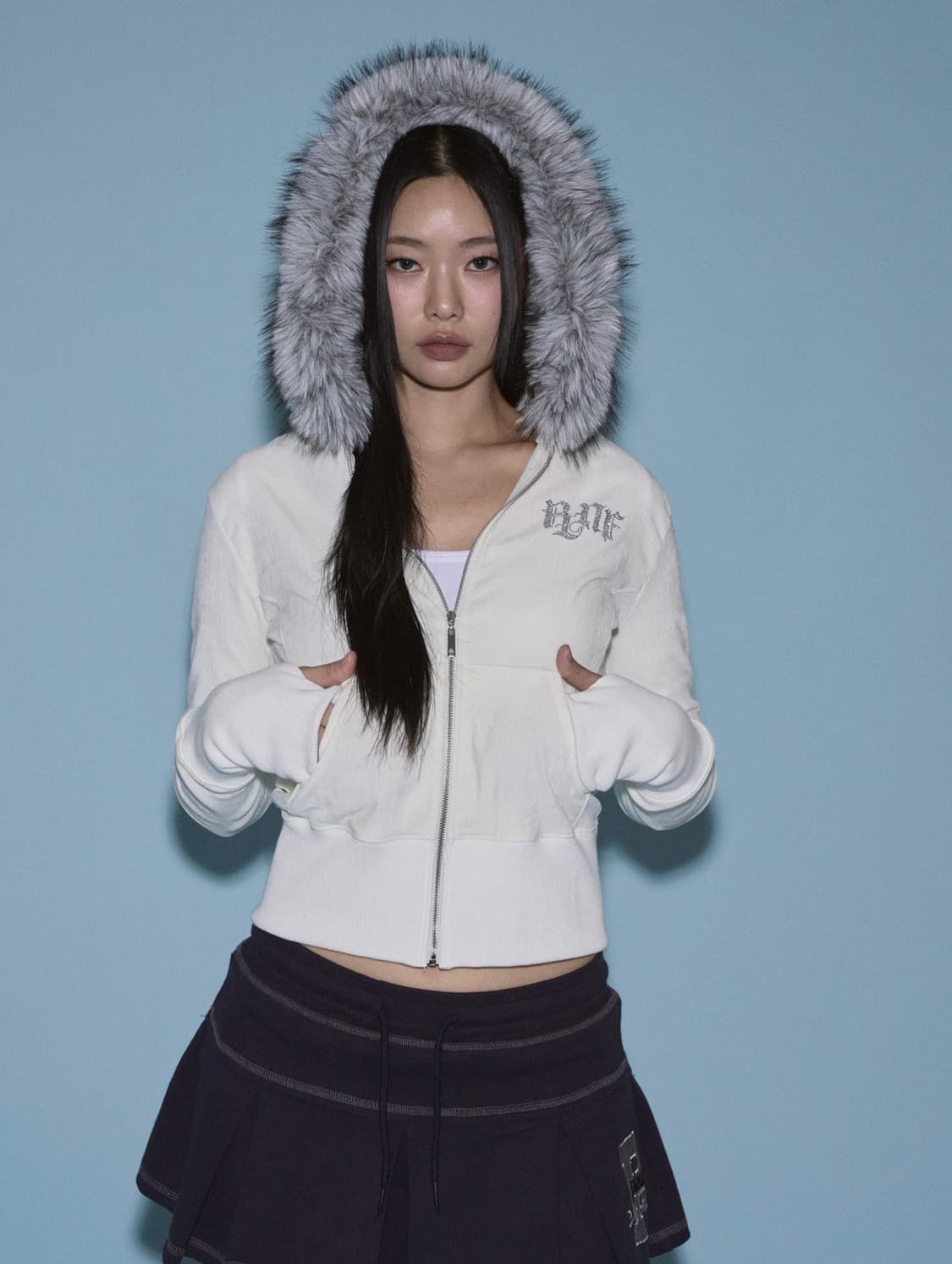 플리즈노팔로우 마리 퍼 후드 화이트 상품이미지1