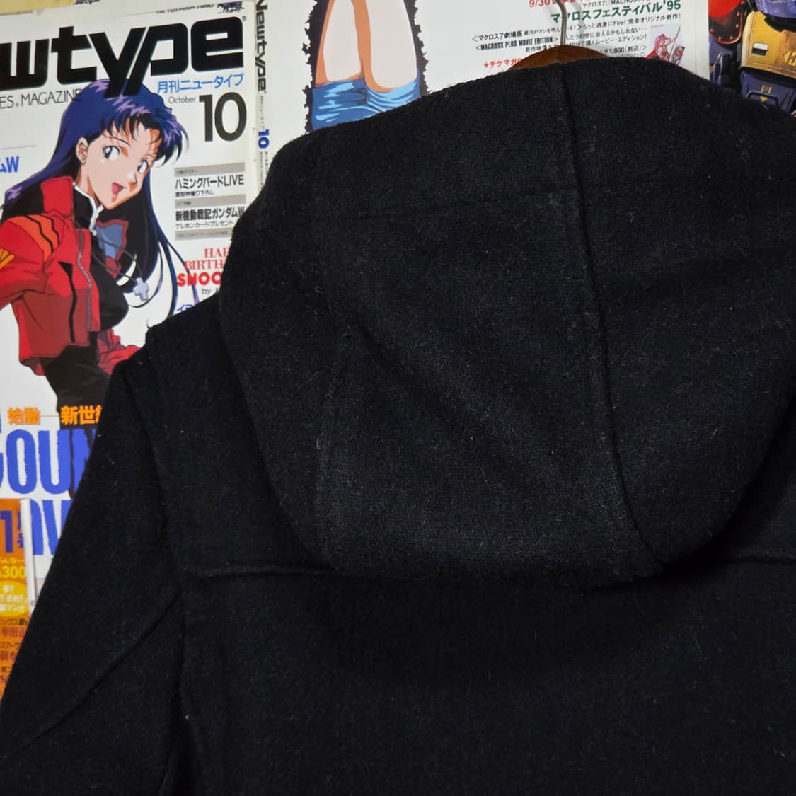 JPN 빈티지 블랙 후드 떡볶이 미디 코트 상품이미지7