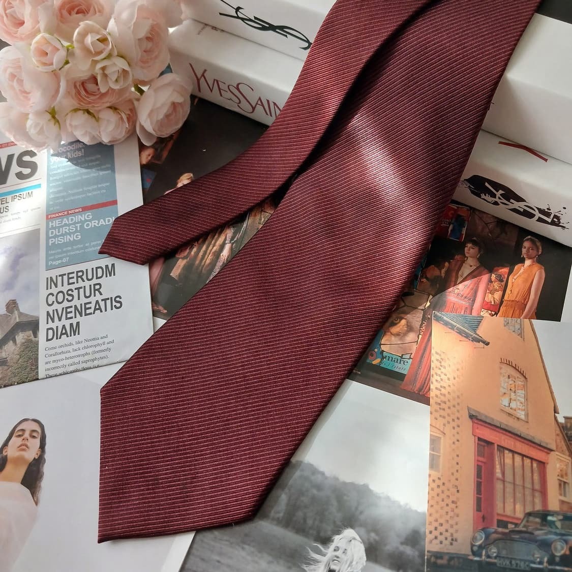 입생로랑 실크 버건디 스트라이프 넥타이 10.1cm A+등급 A18999 상품이미지3