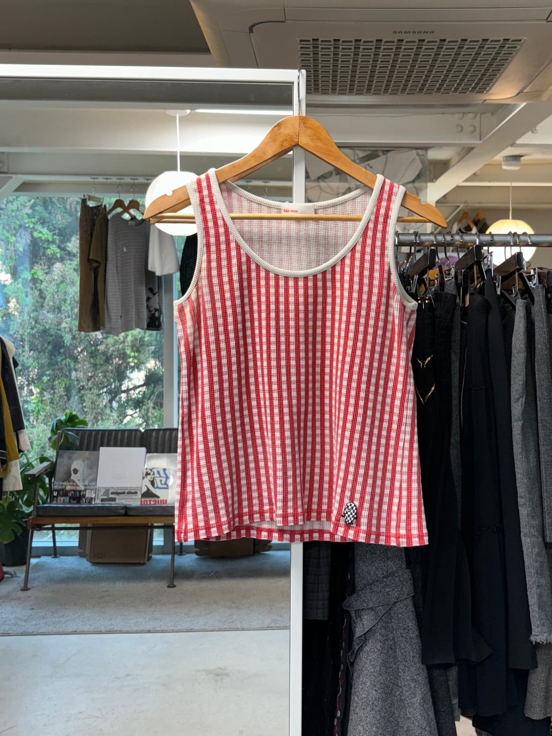 네넷 깅엄체크 와플 슬리브리스 상품이미지1