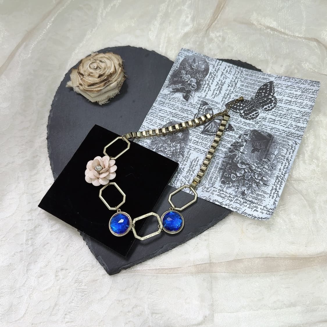 빈티지 플라워 기하 오리엔탈 박스체인 목걸이 상품이미지2