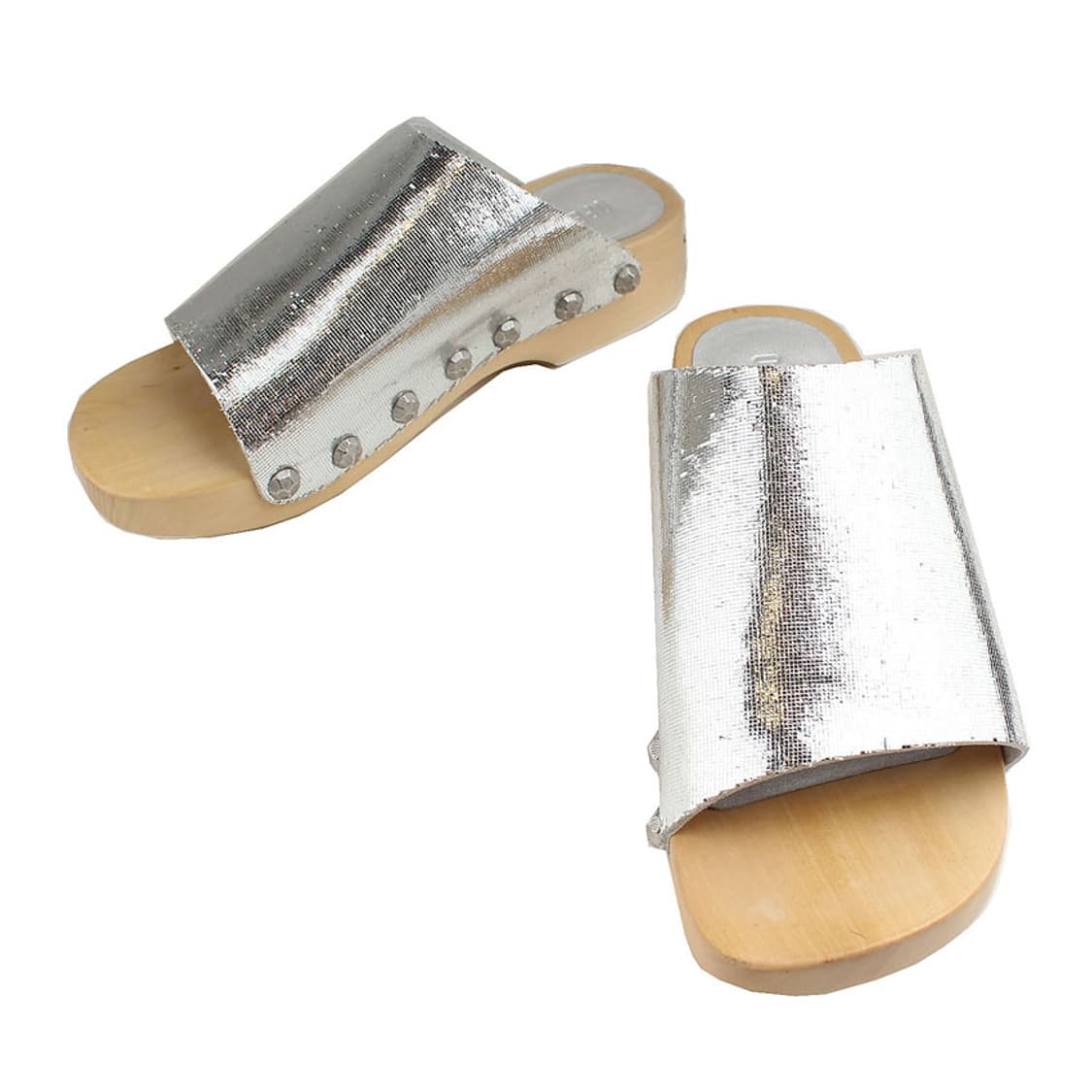 오프닝세레모니 메탈릭실버 바디 우드굽 슬리퍼 37 상품이미지1