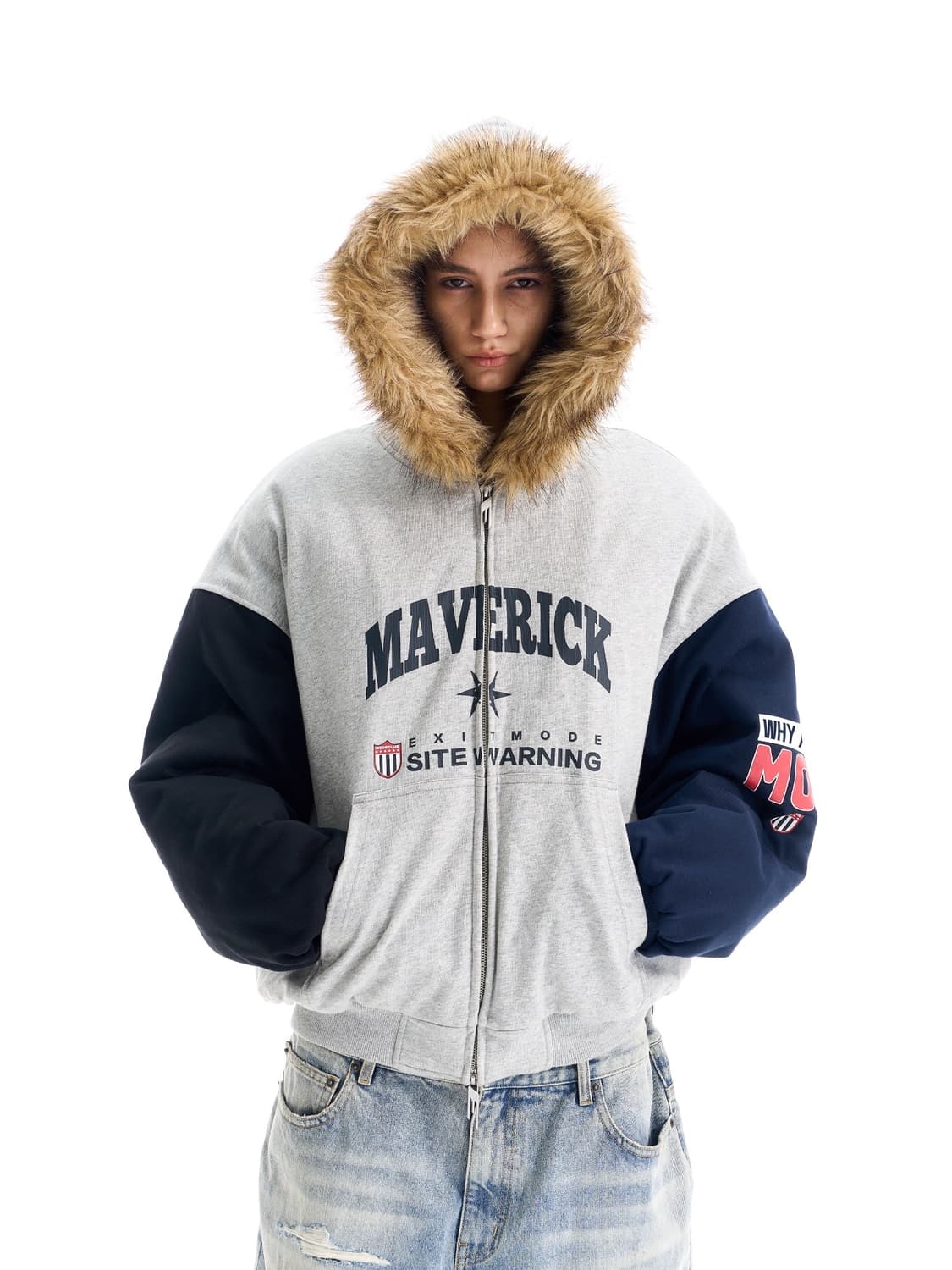 Maverick Logo Fleece Fur Hooded Jacket 상품이미지5
