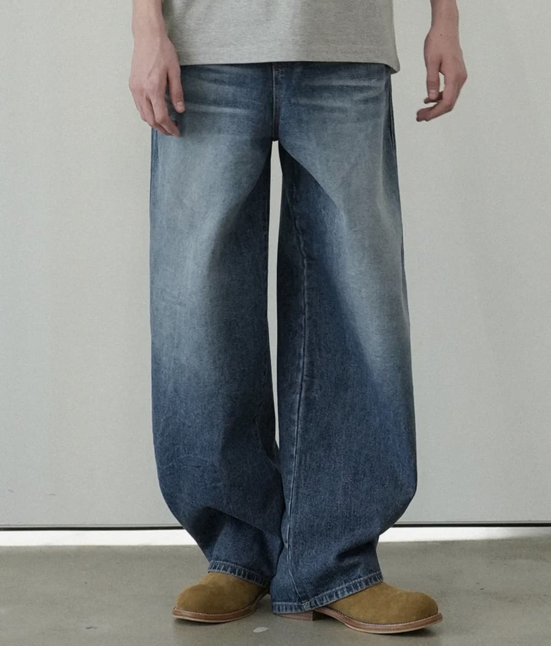 Waar 와르 커브드 와이드 데님팬츠 진청 상품이미지1