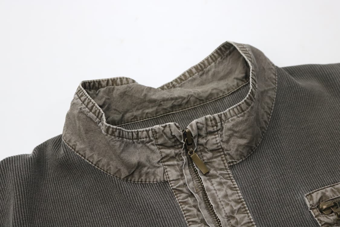 빈티지 카키 그레이 코듀로이 믹스 밀리터리 집업 자켓 (L) 상품이미지4