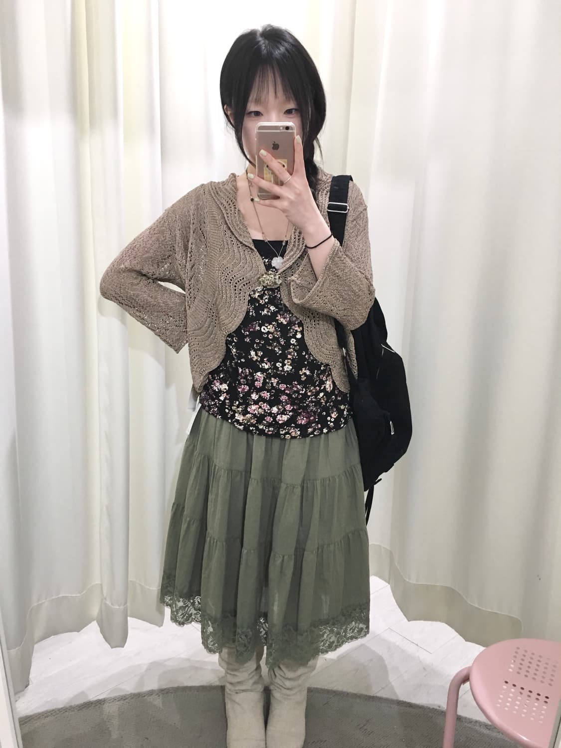 Crochet Cardigan with Corsage Brooch 상품이미지3