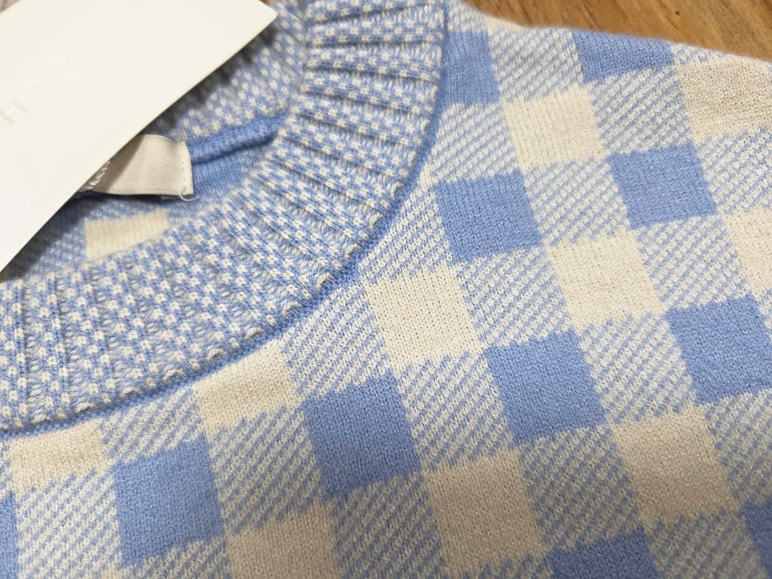 R2W 시화(SIHWA) 깅엄체크 반팔니트 55-66 새상품 상품이미지3