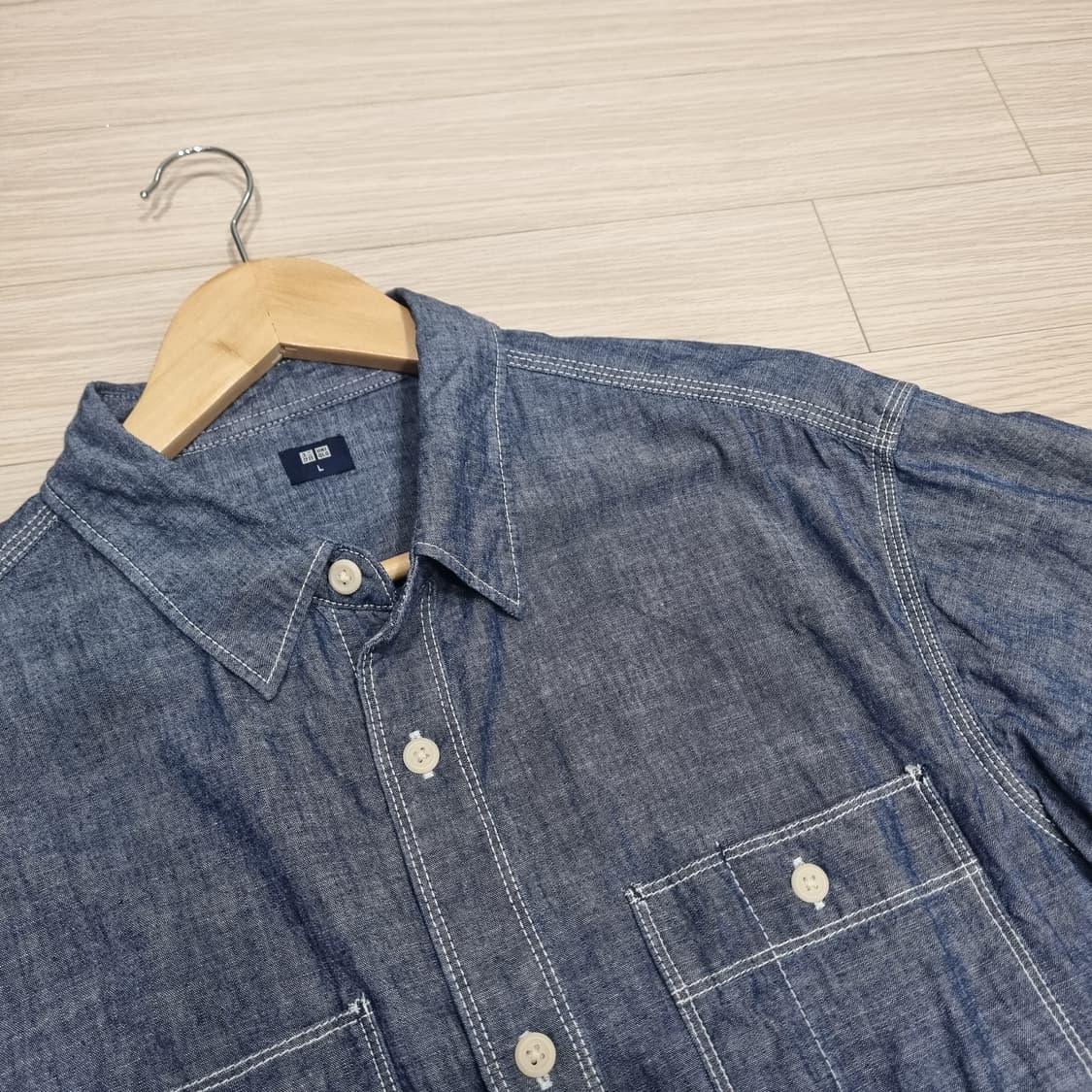 유니클로 샴브레이 오버셔츠 L 67블루 상품이미지1
