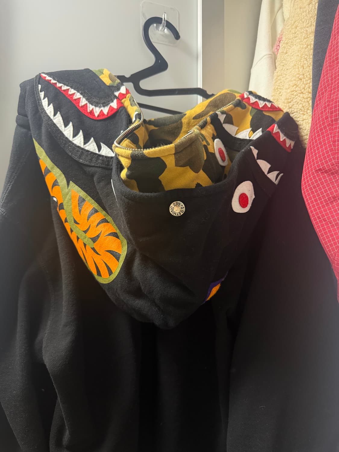 베이프 샤크 카모 더블 후드집업 블랙 s 판매합니다 상품이미지1