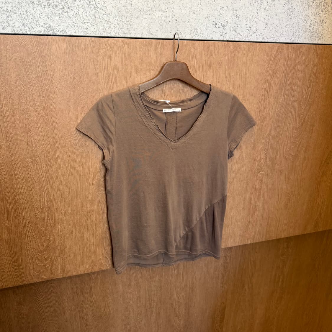 빈티지 브이넥 반팔 티셔츠 컷오프 디테일 브라운 k59 상품이미지4