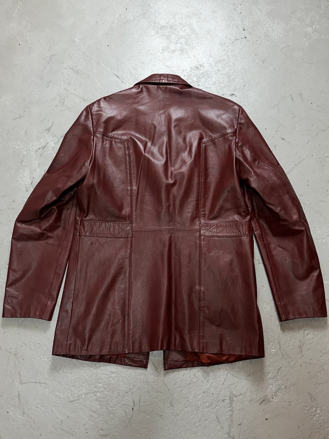 80's 빈티지 버건디 레더 자켓 레더 블레이저 카코트 상품이미지4