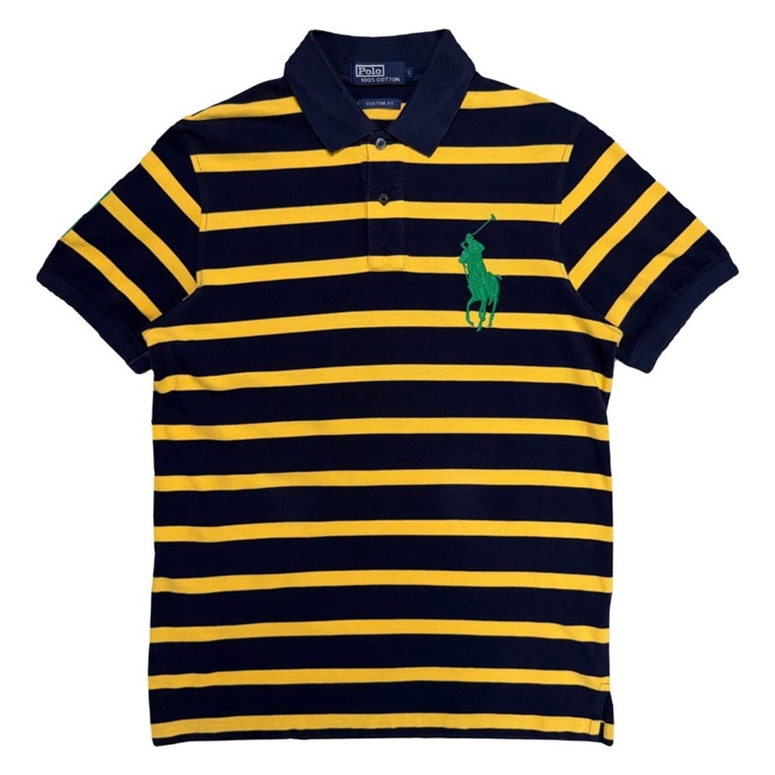 폴로 랄프로렌 빅포니 스트라이프 PK 카라 티셔츠 네이비 옐로우 L 상품이미지1
