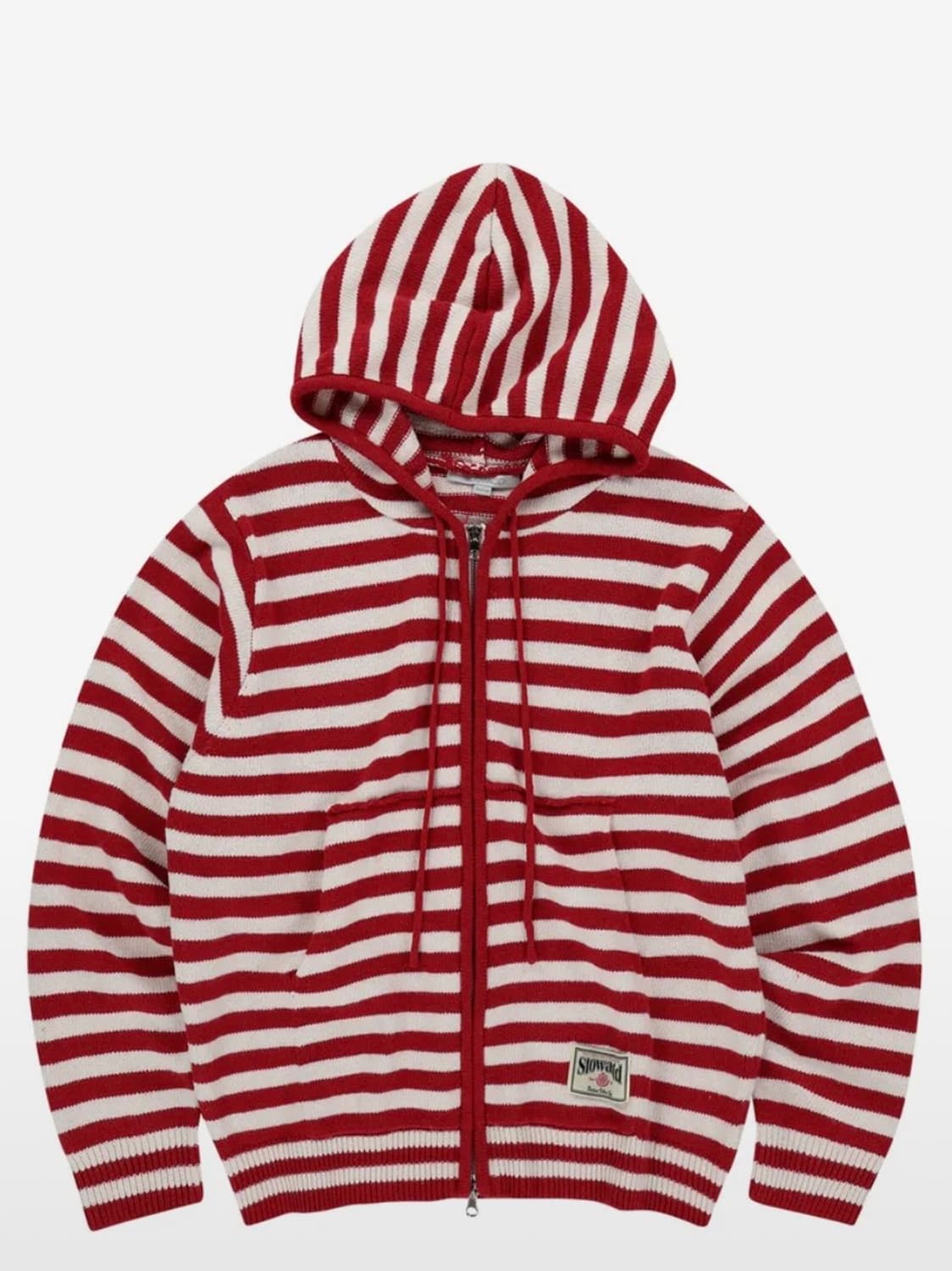 슬로우애시드 스트라이프 니트 후드집업 (레드) 상품이미지1